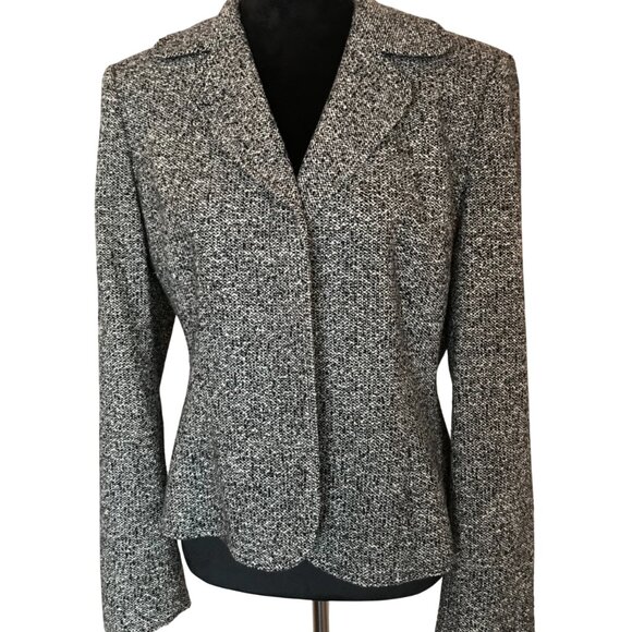 Ann Taylor Tweed Jacket, Women's Size 12: Vintage Black White Lined Wool Blazer - Picture 10 of 14